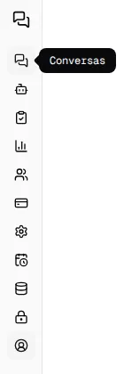Menu do Proprietário com onze ícones e a dica Conversas ao lado do primeiro.