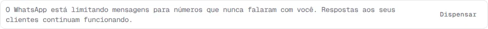Aviso O WhatsApp está limitando mensagens para números que nunca falaram com você.