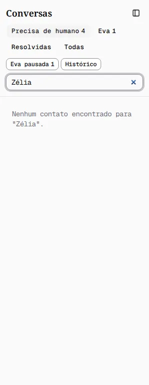 Lista com a mensagem Nenhum contato encontrado para Zélia.
